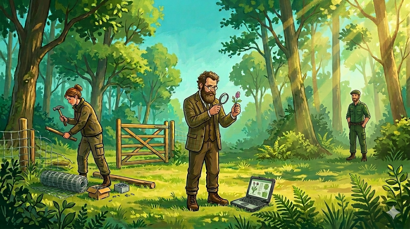 The wodland ranger looks on proudly as his pupils apply their AI knowledge to flora research and a gate repair project.